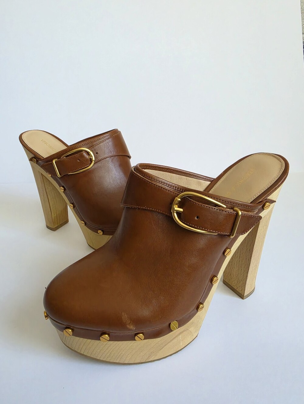 VERONICA BEARD Women's Alek Slip On Studded High Heel Clogs In Hazelwood Sz 9